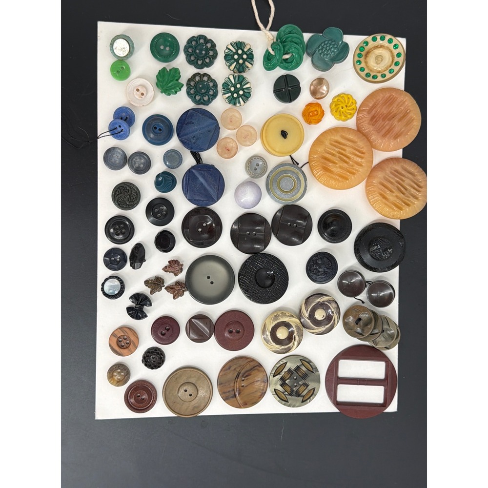 Vtg 79 Button Lot Bakelite Celluloid Art Deco Mixed Media Crafting Collection